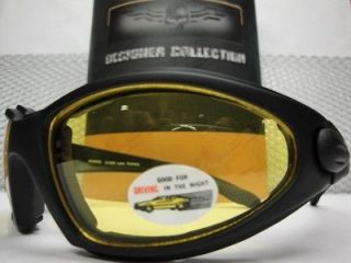NEW MENS MOTORCYCLE BIKER STYLE NIGHT RIDING YELLOW LENS PADDED 