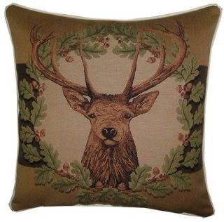 Stags Head Acorn Wreath Stripe Tapestry Cushion Cover