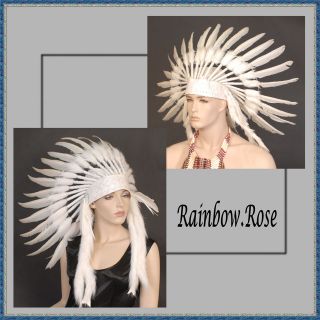 INDIAN CHIEF Headdress 55cm WHITE Unisex Deluxe Native American 