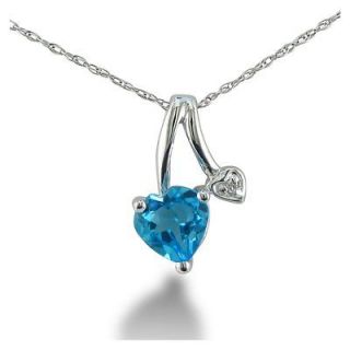   10K White Gold Heart Shaped Blue Topaz and Diamond Pendant (1/2 cttw