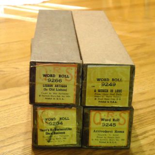 Lot of 4 Vintage QRS Player Piano Word Rolls  #s 9266, 9249, 9204 