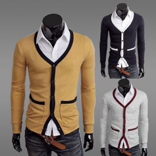 New Mens Fashion Designed Slim Fit V neck Cardigan Sweaters Size XS S 