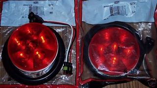 PAIR ~ 4 ROUND RED LED STOP/TURN/TAIL LIGHT KITS  PETERBILT MACK 