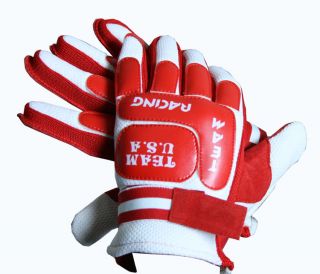 Heavy Duty Red & White Motorcycle Riding Gloves (close out)