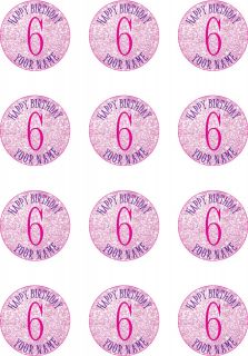 Personalised Name Age Birthday Girl Pink Icing Cup Cake Topper 12x2 