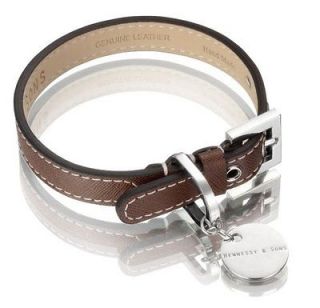 Hennessy Large Leather Dog Collar, Chocolate with White Stitching New