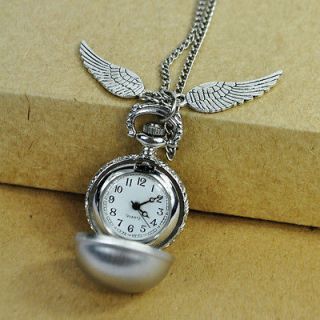 Harry Potter Silver Snitch Watch Necklace Steampunk Quidditch Pocket 