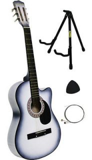   Beginners HANDMADE WHITE Cutaway Acoustic Guitar+Stand And Extras