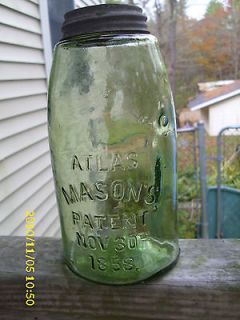 Antique Half Gallon Atlas Masons Jar Patent Nov 30th 1858