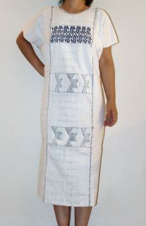 Hippie Vintage Embroidered Mexican Dress Huipil Large 100% Cotton