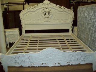 one of kind handpainted white golss queen rococo bed must see