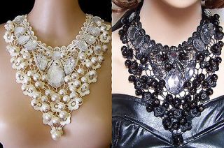 vintage style jewellery steampunk faux pearl gemstone choker bib 