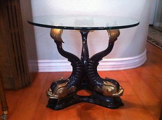 Hollywood Regency style end table solid brass base and glass top