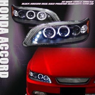 BLK DRL LED DUAL HALO RIMS PROJECTOR HEAD LIGHTS LAMPS SIGNAL 98 02 