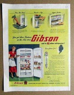 1951 Gibson Refrigerator Ad Pres toe door, touch a tap super locker lg
