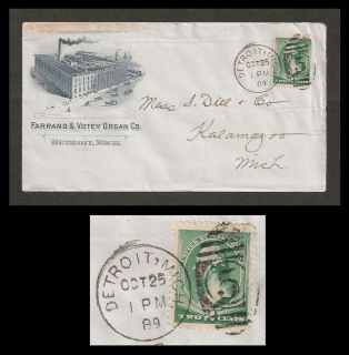 1889 Detroit Michigan Farrand & Votey Organ Company 2c #213 