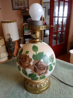   GWTW Hurricane Ball Globe Style Handpainted Cabbage Rose Table Lamp
