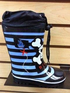 Boy Pirates Black Rain Boots Toddler Size 5 to 10, Youth Size 11 to 4 