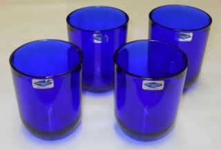 Kaj Franck Vintage Luna Cobalt Blue Glasses (4) Design 1970 Nuutajarvi 