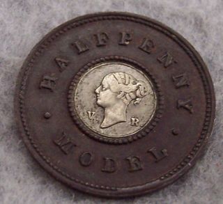   Halfpenny model bi metallic .925 silver center joseph moore 1/2 penny