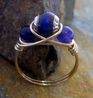 Mood Stone Ring with Amethyst   14KT Gold Filled   All Sizes Available 