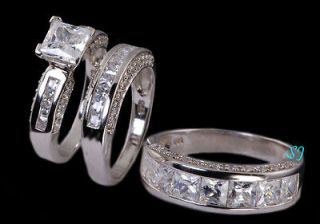 His And Hers Bridal Wedding Engagement Ring Set .925 Sterling Silver 4 