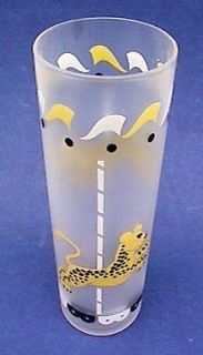   CAROUSEL Glass LEOPARD Animal 1950s FROSTED Vintage Ice Tea TUMBLER