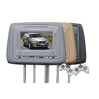 TWO 7 CAR TFT HEADREST PILLOW MONITORS DVD PLAYER USB GAME GREY