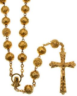 NEW MADE IN ITALY OUR LADY OF LOURDES GOLD ROSEBUD BEAD ITALIAN ROSARY