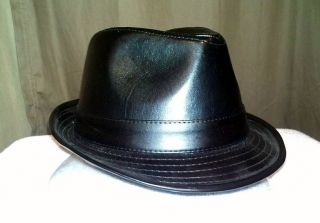 NEW w/tags DPC Mens Hat Black Faux Leather Trilby Fashion Fedora 