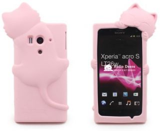 Pink kiki cat & Dust Plug Silicon Back Cover Case For Sony Xperia acro 