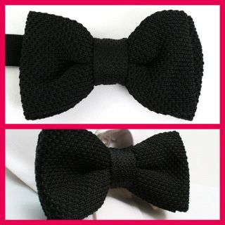   Tuxedo hand made double layered waffle knit Pre Tied Bow Tie Black