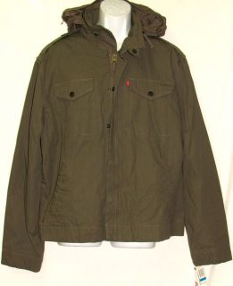 LEVIS Jacket New Mens $140 Army Military Slub Olive Green Hoodie Coat 