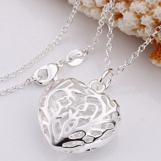 Free P&P Wholesale hollow heart pendant Silver Plated Chain necklace 