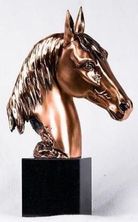 12.5 inch Copper Horse Head Bust Seated On Stand Statue