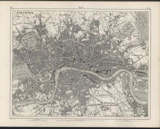 London city plan very detailed c. 1850 Heck antique engraved map
