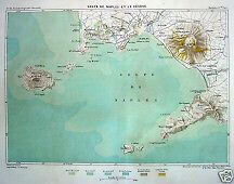 ITALY BAY NAPLES 1880 original antique map