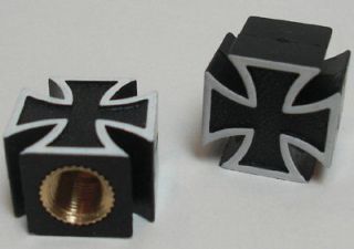 Black Iron Cross Custom Valve Stem Caps for Motorcycle & Car Rims 
