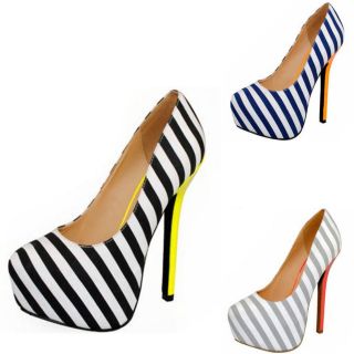 Stripe hidden Platform high heel shoes Black Blue Gray sizes 5 10