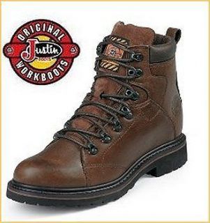 Justin Mens WK924 Brown Trapper Cowhide Work Boots 8EE NEW In Box