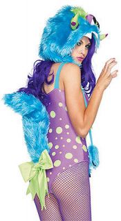 Ladies Flirty Gerty Rave Monster Costume w fur hood & tailNewS 