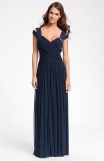JS Collections Navy Blue Beaded Mesh Gown Dress Size 6