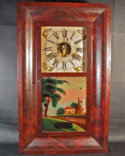 Antique Clarke, Gilbert OGEE Empire Mahogany Wood Clock Runs Well