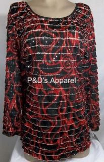 Women Plus Size Clothing Notations 1X 2X 3X Black Red Layered Shirt 