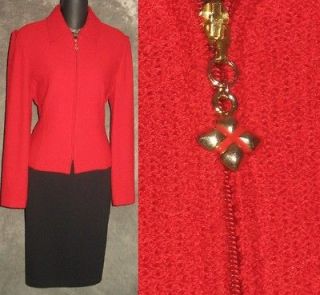 St John collection red knit suit jacket blazer size 2 4 6