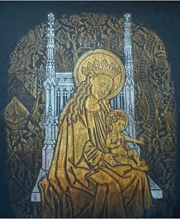Madonna & Child, an original brass rubbing for framing,Nivelles Abbey 
