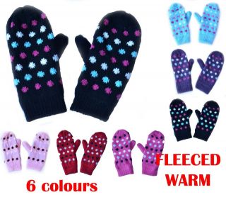   Knit Crochet Fleeced Skiing Ladies Girl Mittens Gloves Polka Dot
