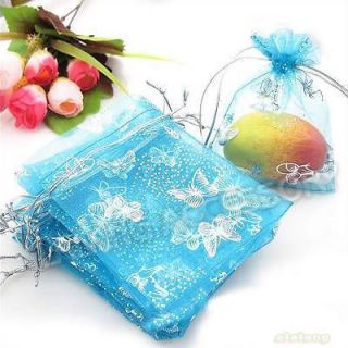   New Blue Butterfly Organza Wedding Pouch Gift Bags 9x12cm 120053