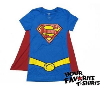 Supergirl Superman Costume Shirt With Cape Glitter Licensed Juniors S 