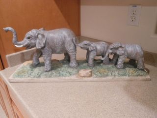 Large Elephant Trio Carved Statue 26x10x7 1/4   BEAUTIFUL